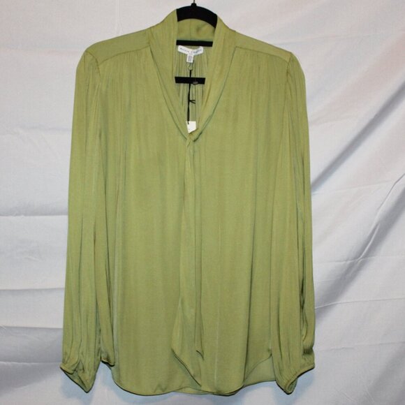 Maison d'Amelie, Blouse, XL, Chartreuse Green, Long Sleeve, Neck Tie, Polyester - Picture 1 of 5